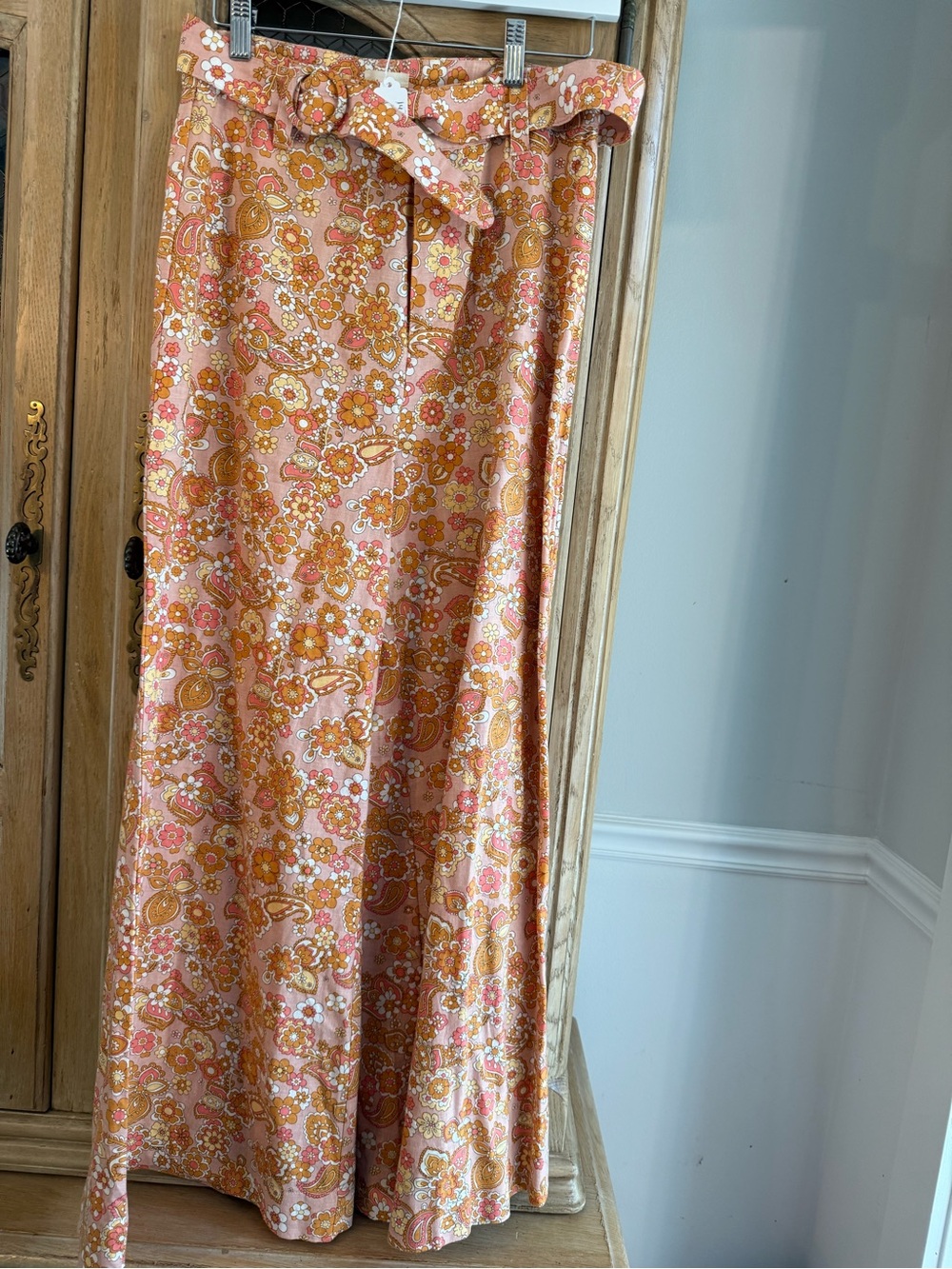 Ghana Peach Floral Retro Pants with Belt